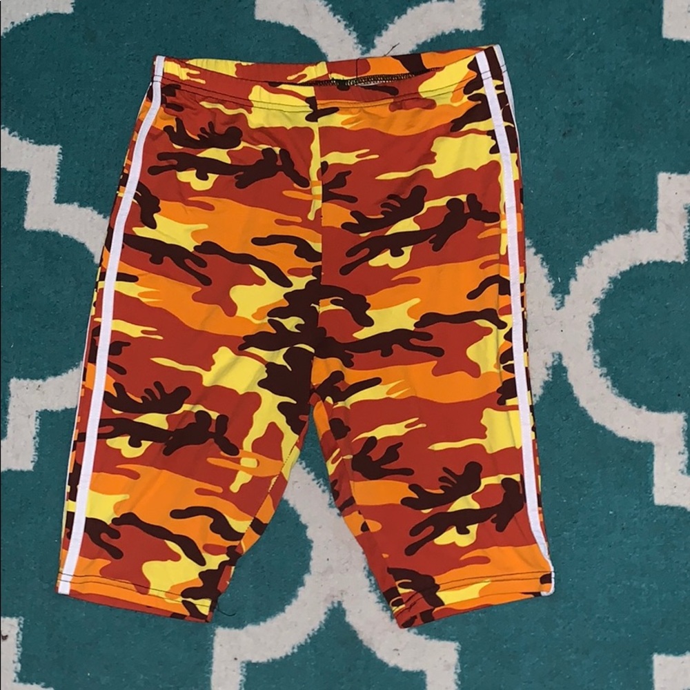 Orange & yellow camo biker shorts